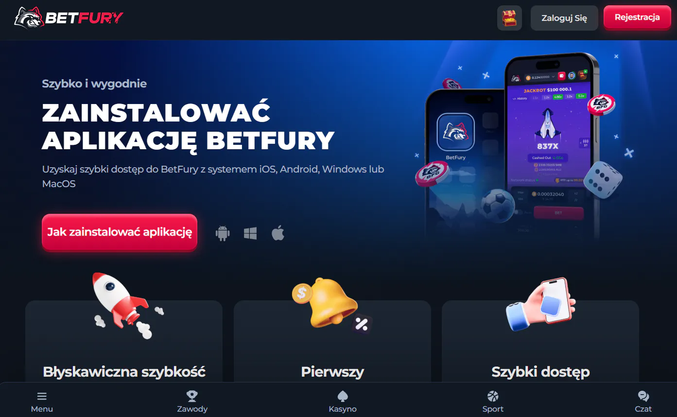 Aktualny ekran instalacji aplikacji webowej PWA BetFury